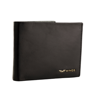 WINGS Męski portfel ze skóry naturalnej z odchylaną klapką Black