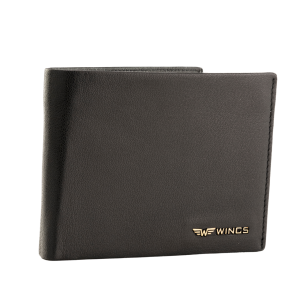 WINGS Męski portfel ze skóry naturalnej z odchylaną klapką Black