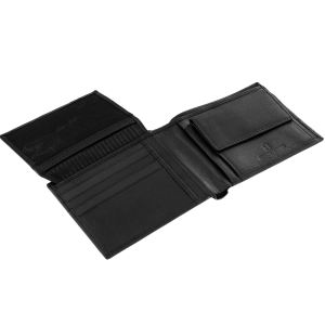 WINGS Męski portfel ze skóry naturalnej z odchylaną klapką Black