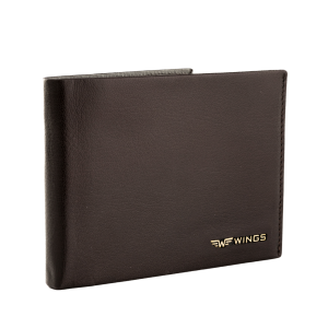 WINGS Męski portfel ze skóry naturalnej z odchylaną klapką Brown