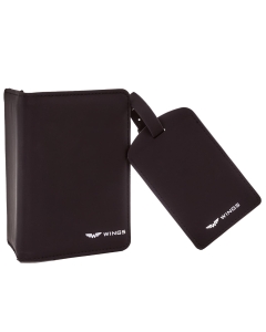 Etui na paszport i identyfikator do bagażu - elegancki zestaw podróżny z PU leather BLACK