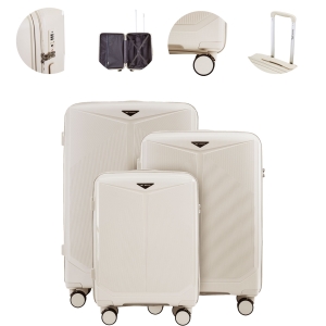 CKT02 COCKATIEL, Komplet 3 walizek POLIPROPYLEN (L,M,S) Wings,  BEIGE
